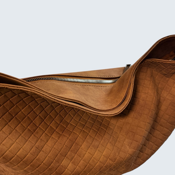 Sam & Hadley Brown Woven Hobo Bag Slouchy Faux Suede Shoulder - Picture 9 of 16